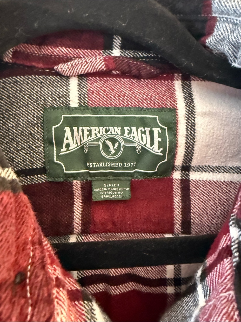 Abercrombie & Fitch Men's Burgundy, Black & White Plaid Button-Down Shirt - Picture 4 of 6